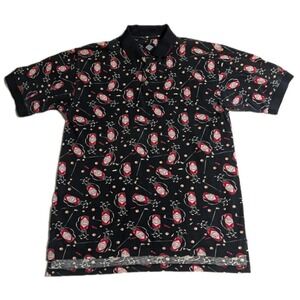Vintage Tabasco Polo Shirt Mens Large 90s Novelty All Over Print Black
